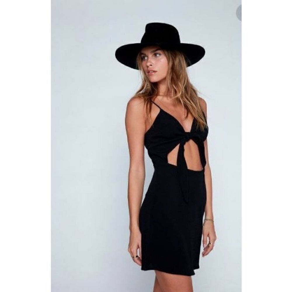 New Flynn Skye Bri Cut Out Mini Dress Womens XS Solid Black Rayon